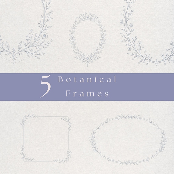 Botanical Line Art Wedding Clipart Frame Elements, Fine Line Floral Frames PNG, Minimal Elegant Invitation Elements