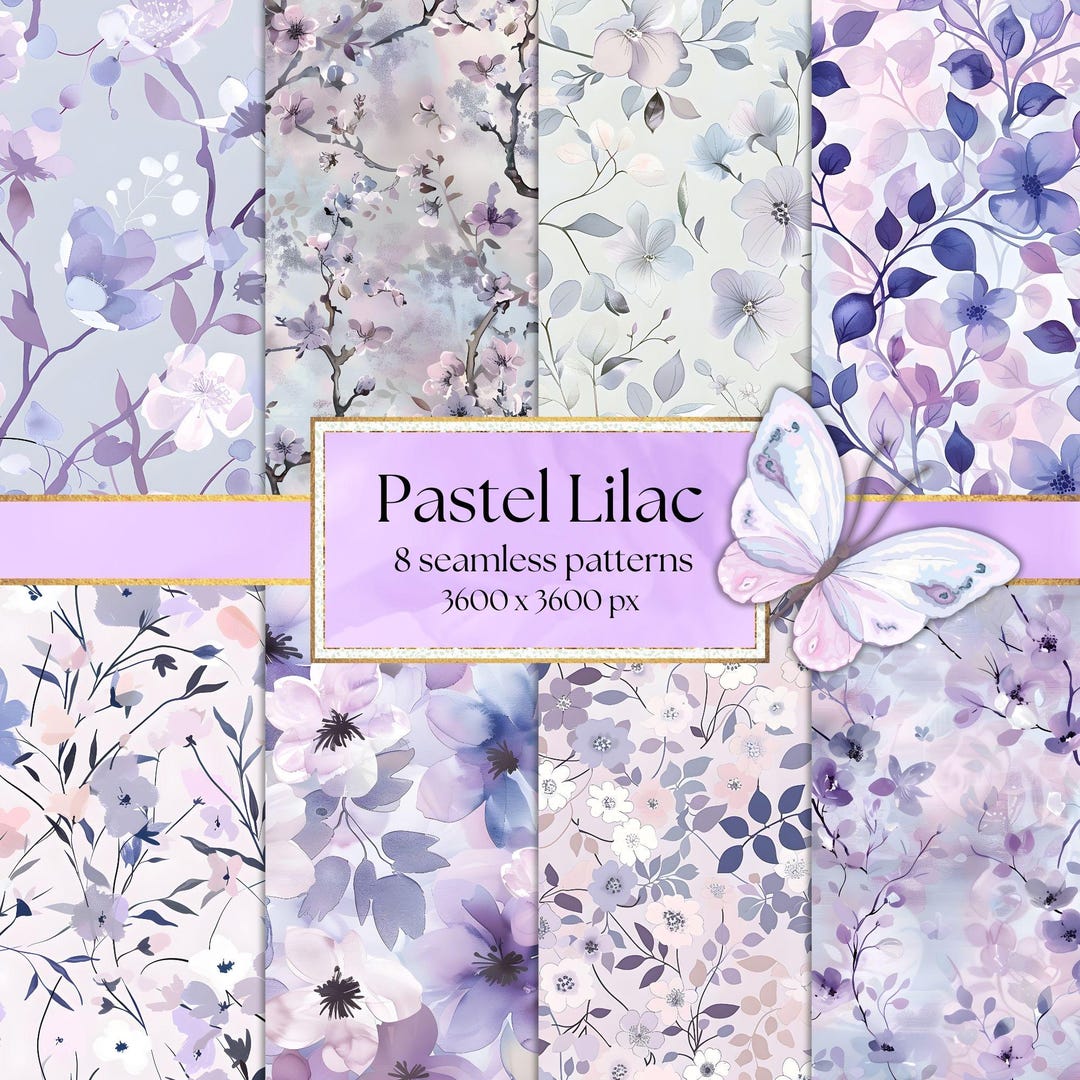 Floral Seamless Patterns | 8 Pastel Lilac Watercolor Designs for ...