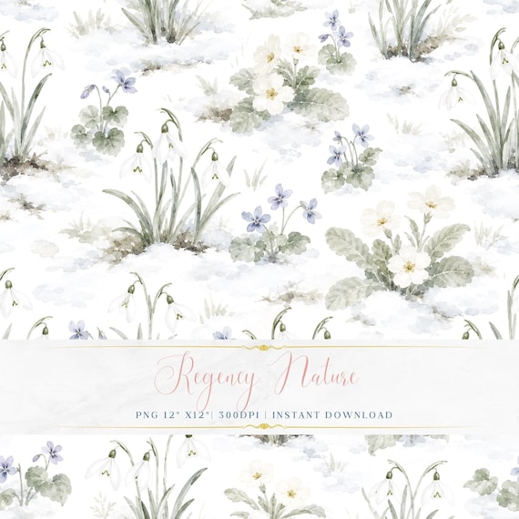 Elegant Regency Pattern PNG Soft Floral Digital Paper Watercolor Wallpaper Printable