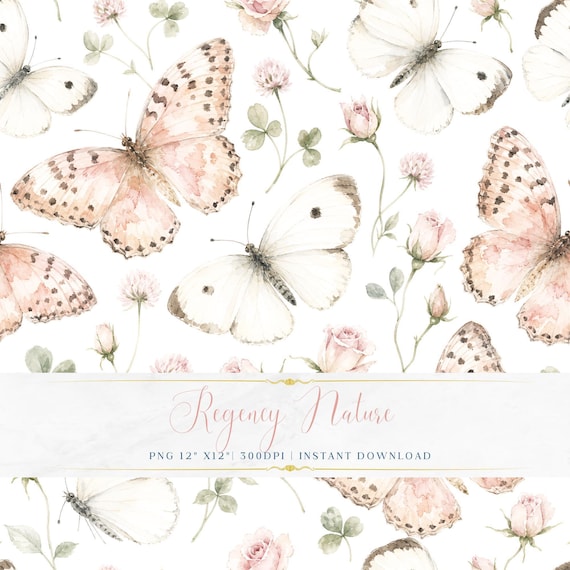 Vintage Cottagecore Butterflies Pattern PNG Elegant Nature Wallpaper Digital Paper Background