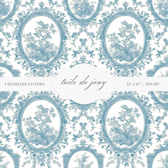 Blue Toile de Jouy Pattern | Floral Baroque Art (Digital Download)