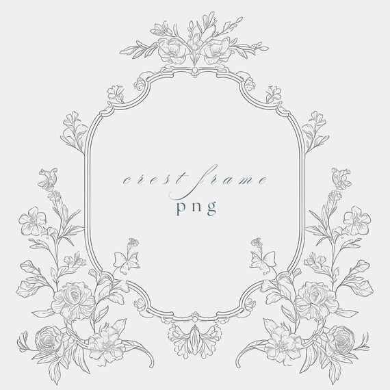 Floral Wedding Crest Frame PNG | Fine Line Baroque Design (Digital Download)