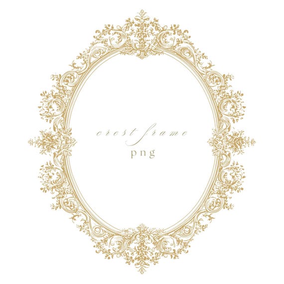 Gold Crest Border PNG, Oval Frame Wedding Clipart, Elegant Fine Line Luxury Design for Invitations and Branding Use