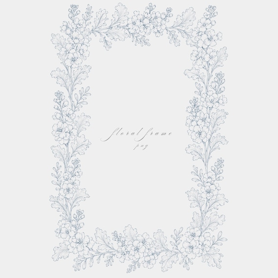 Stock Flower Frame PNG | Fine Line Pencil Clipart | Wedding Stationery | Transparent | 300 DPI