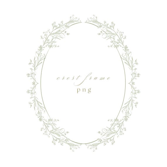 Sage Green Wedding Crest Border PNG, Elegant Oval Frame Clipart