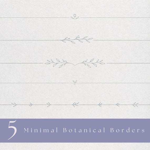 French Blue Minimal Botanical Line Art, Wedding Clipart Border Elements, Fine Line Floral Dividers PNG, Minimal Elegant Invitation Elements