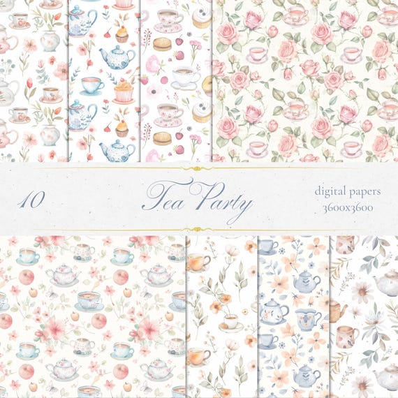 Cottagecore Tea Party Seamless Patterns | Watercolor Paper Pack (Digital Download)