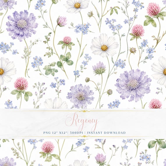 Elegant Pastel Floral Seamless Pattern PNG Vintage Botanical Wallpaper Digital Paper Design