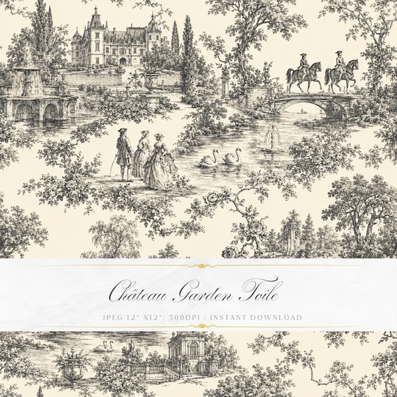 French Château Toile de Jouy Seamless Pattern | Versailles Garden Wallpaper | Antique French Digital Paper | Luxury Monochrome Pattern