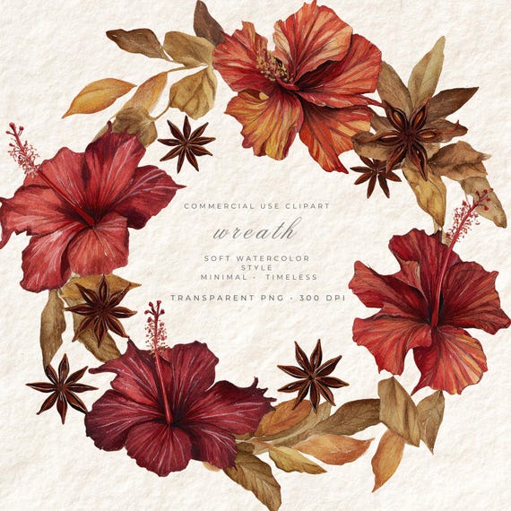 Watercolor Botanical Wreath Sticker PNG, Transparent Floral Clipart Art, Digital Planner Decoration, Commercial Use Instant Download