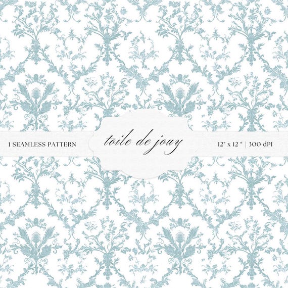 Blue and White Toile de Jouy Pattern | Floral Baroque Art Print (Digital Download)
