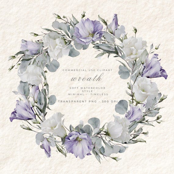 Lisianthus Wreath PNG Clipart, Floral Transparent Background Digital Art, Easter Card Design Commercial Use, Instant Download