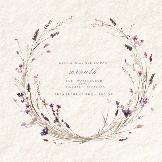 Wildflower Wreath PNG Summer Clipart, Watercolor Garden Floral Transparent, Summer Wall Art Digital Download, Commercial Use