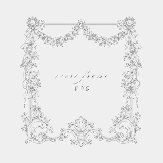 Floral Baroque Frame PNG | Fine Line Wedding Clipart | High Resolution | Transparent Art