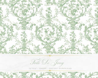 Sage Green Toile De Jouy Pattern | Floral Baroque Art (Digital Download)