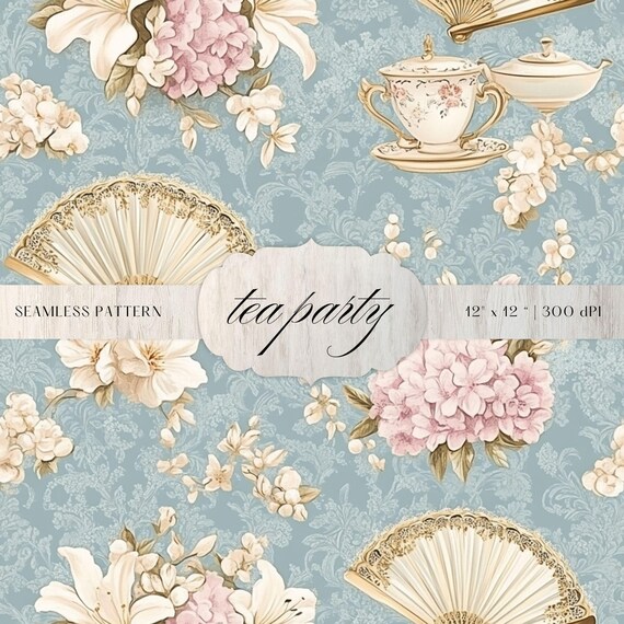 Tea Party Seamless Pattern Background | Digital Download for Crafts & DIY Projects, Creative Design Tool