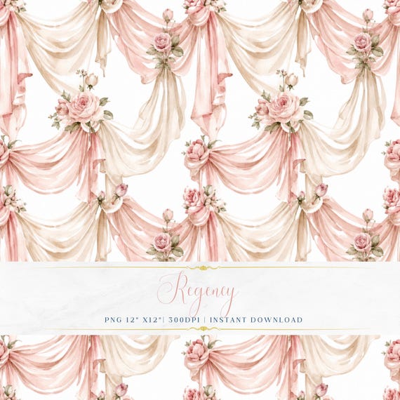 Coquette Floral Seamless PNG Feminine Vintage Digital Paper Printable Fabric Wallpaper Pattern