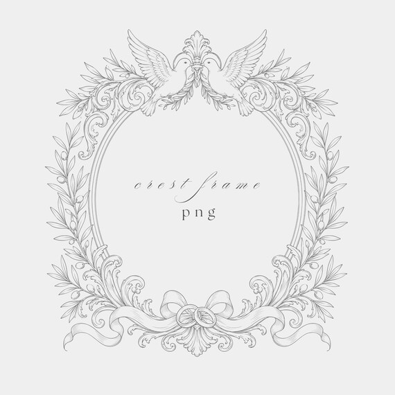 Baroque Dove Frame PNG | Fine Line Wedding Clipart | High Resolution | Transparent Download
