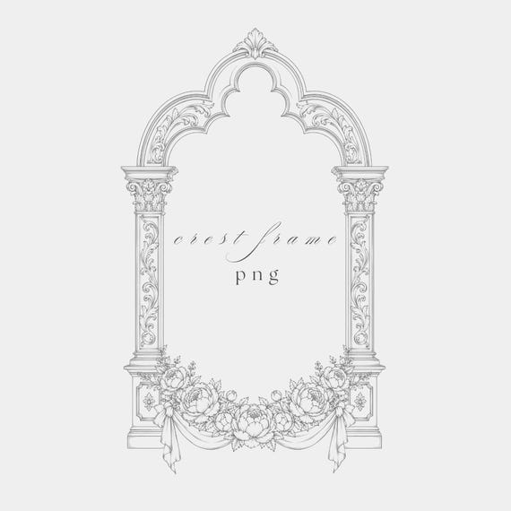 Gothic Arch Frame PNG Clipart | Fine Line Baroque | Wedding Stationery | Transparent | 300 DPI