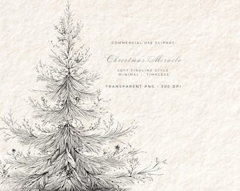 Modern Minimal Tree Clipart PNG, Christmas Line Art Tree, Scandinavian Holiday Design, Clean Aesthetic