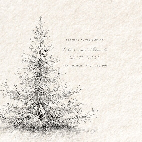 Modern Minimal Tree Clipart PNG, Christmas Line Art Tree, Scandinavian Holiday Design, Clean Aesthetic