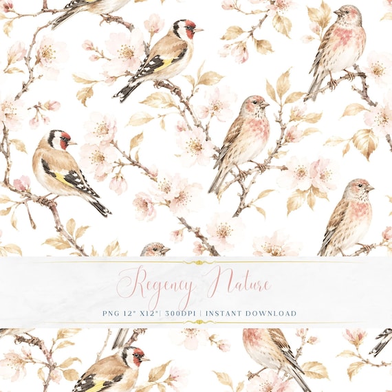 Vintage Cottagecore Birds Pattern PNG Elegant Nature Wallpaper Digital Paper Background