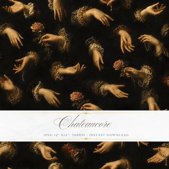 Antique Hand Anatomy Seamless Pattern, Dark Baroque Digital Paper, Surreal Vintage Tile