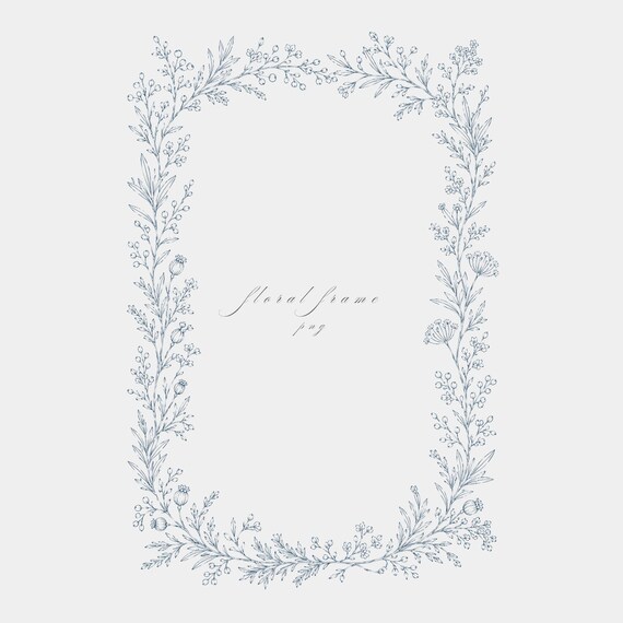 Botanical Sprig Frame PNG | Fine Line Pencil Clipart | Wedding Stationery | Transparent | 300 DPI