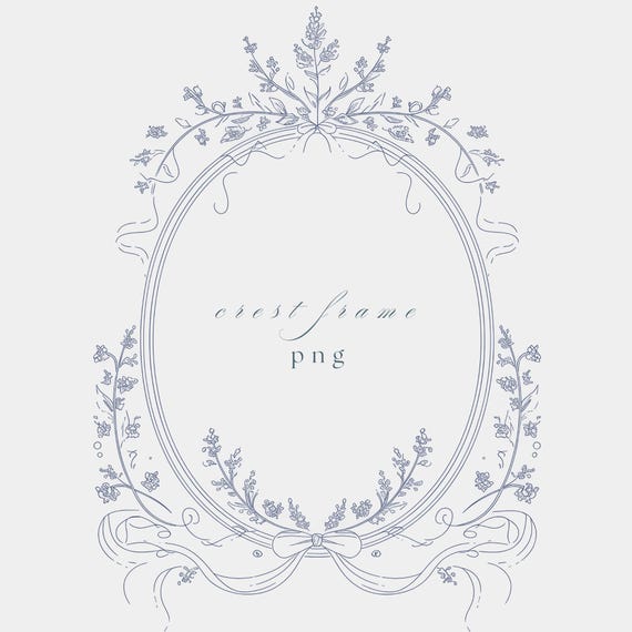 Floral Wedding Crest Frame PNG | Fine Line Invitation Design (Digital Download)