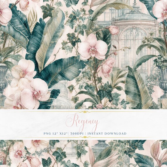 Romantic Botanical Digital Paper PNG Seamless Floral Pattern Cottagecore Wallpaper Printable