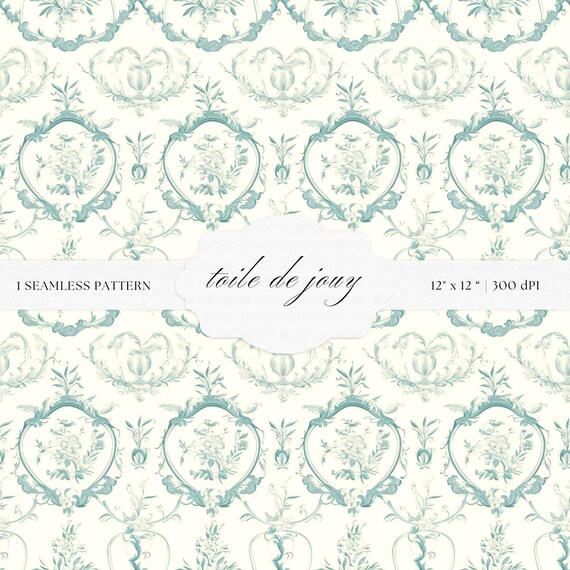 Toile De Jouy Blue Floral Pattern | Baroque Art Print (Digital Download)