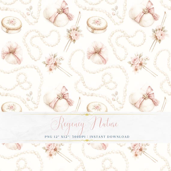 Regency Inspired Seamless Pattern PNG Watercolor Floral Digital Paper Soft Pastel Wallpaper