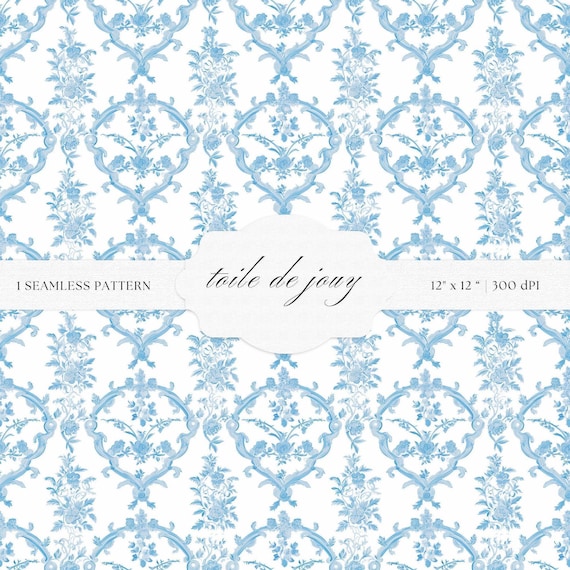 Blue & White Toile de Jouy Pattern | Seamless Floral Design (Digital Download)