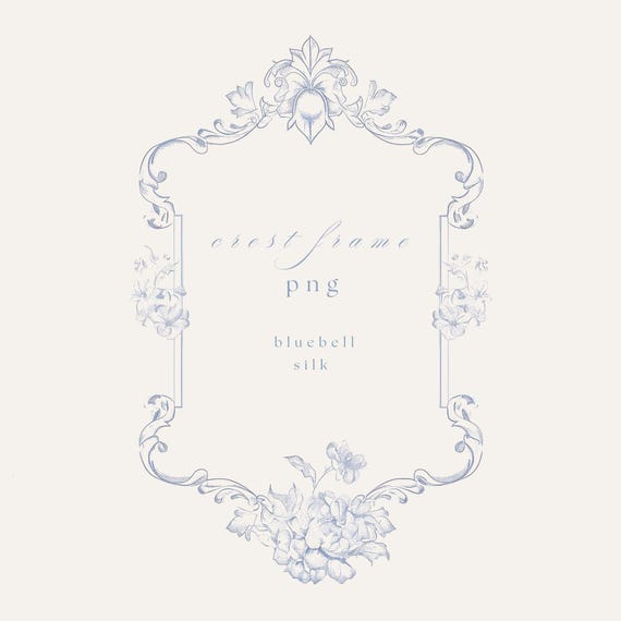 Blue Floral Wedding Crest Frame PNG | Fine Line Design (Digital Download)
