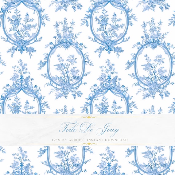 Blue Toile de Jouy Pattern | Floral Baroque Art (Digital Download)