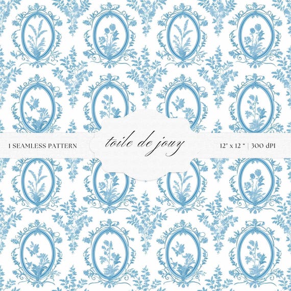 Blue Toile De Jouy Pattern | Floral Baroque Art Print (Digital Download)