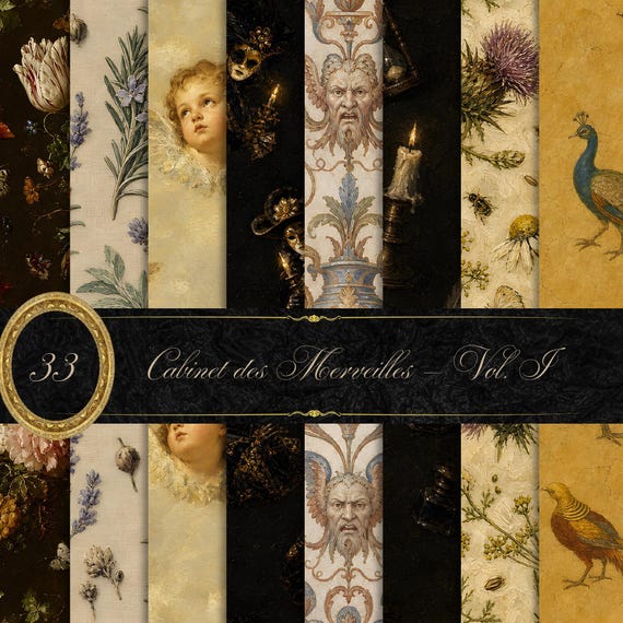 Antique Seamless Patterns Bundle | 33 Dark Baroque Floral Digital Papers | Dutch Masters Renaissance Botanical JPEGs