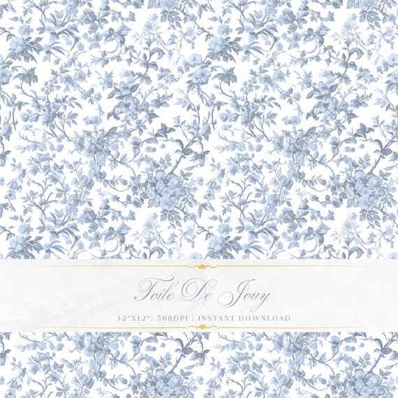 Blue Toile De Jouy Pattern | Floral Baroque Art, Seamless Print (Digital Download)