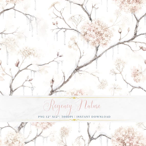 Vintage Floral Wallpaper PNG Romantic Seamless Watercolor Pattern Printable Digital Paper