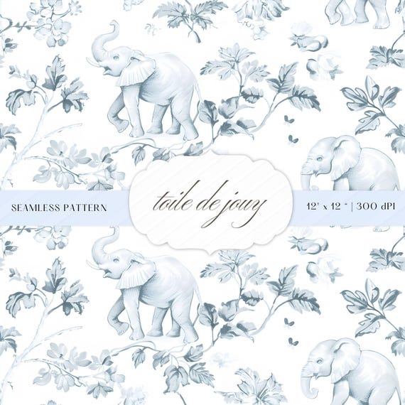 Elephant Toile de Jouy Pattern | Nursery Decor (Digital Download)