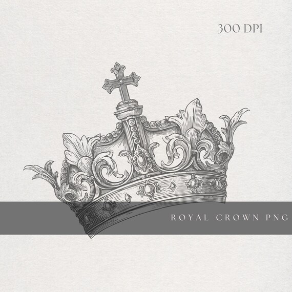 Crown Clipart PNG | Fine Line Royal Crown Illustration | Transparent Background | Digital Download Baroque Jeweled Tiara Art
