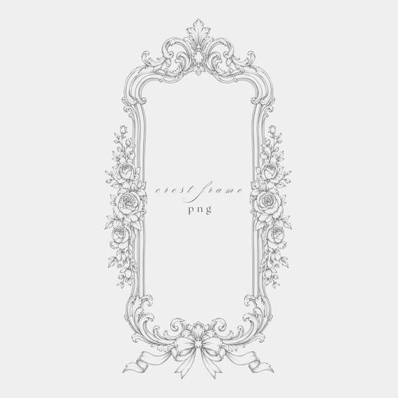 Ornate Baroque Wedding Frame PNG | Fine Line Art | 300 DPI Transparent Clipart | Printable