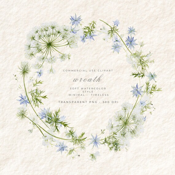 Watercolor Wreath PNG Clipart, Wildflower Transparent Background Art, Digital Download Commercial Use, Boho Floral Stationery