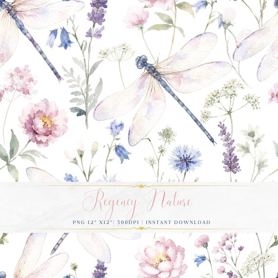 Soft Botanical Floral PNG Elegant Watercolor Seamless Wallpaper Digital Paper Design
