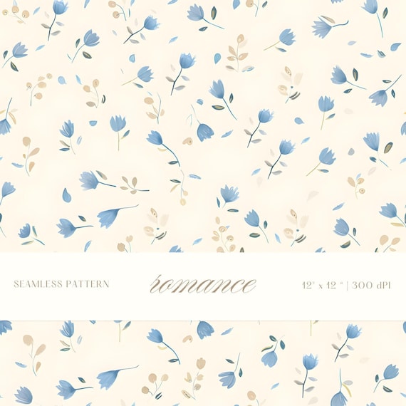 Baby Blue Ditsy Floral Seamless Pattern, Soft Wildflower Nursery Print, Neutral Watercolor Fabric Design, Small Scale Botanical Background