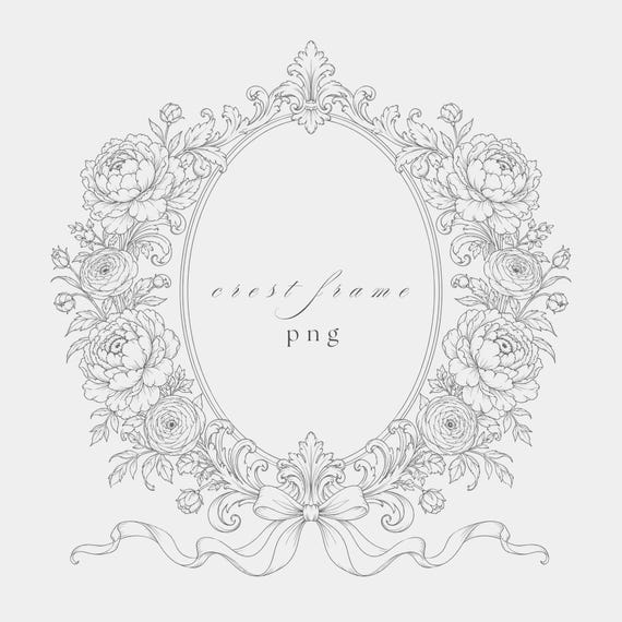 Floral Baroque Frame PNG | Fine Line Wedding Clipart | High Resolution | Transparent Art