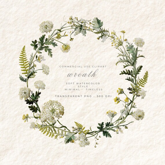 Sweet Clover Wreath PNG Clipart, Wildflower Transparent Background Art, Digital Download Commercial Use, Boho Floral Stationery