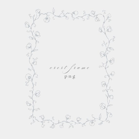 Sweet Pea Vine Frame PNG | Fine Line Pencil Clipart | Wedding Stationery | Transparent | 300 DPI
