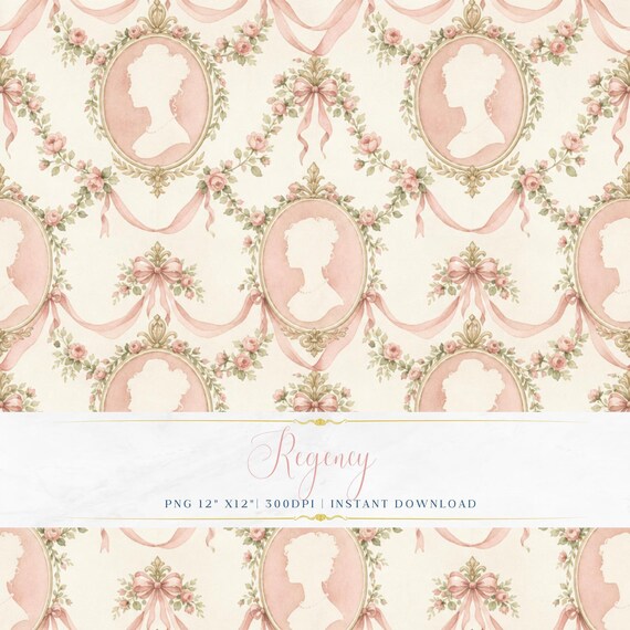 French Cameo Figure Pattern PNG Seamless Digital Paper Romantic Wallpaper Scrapbook Printable