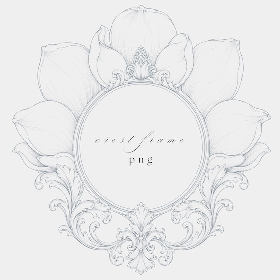 Magnolia Bloom Frame PNG | Fine Line Pencil Clipart | Wedding Stationery | Transparent | 300 DPI